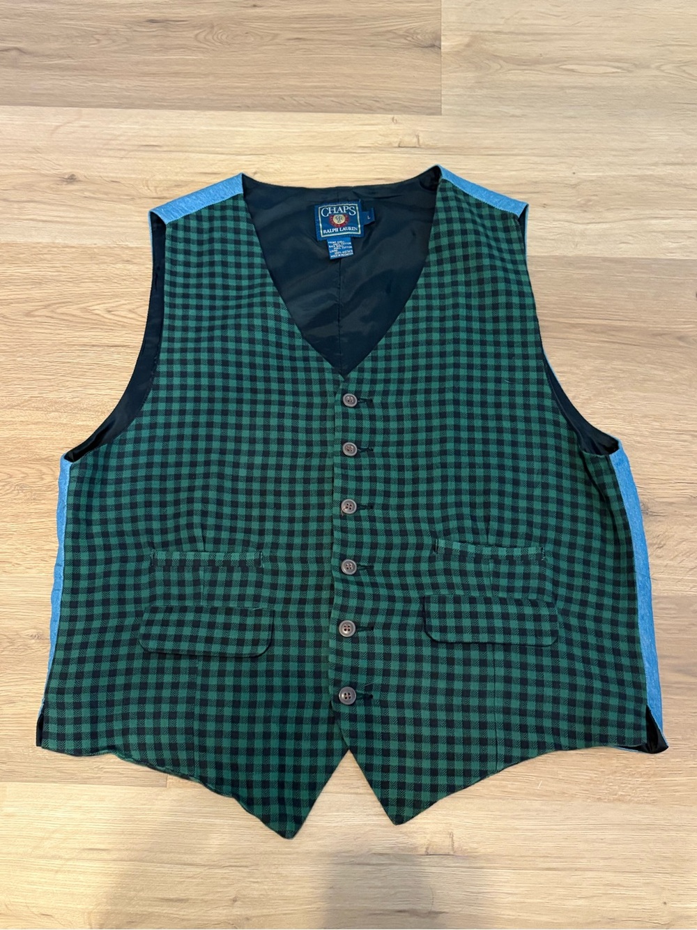 🧸 80s Chaps Ralph Lauren Vintage Green & Black Check Waistcoat Vest